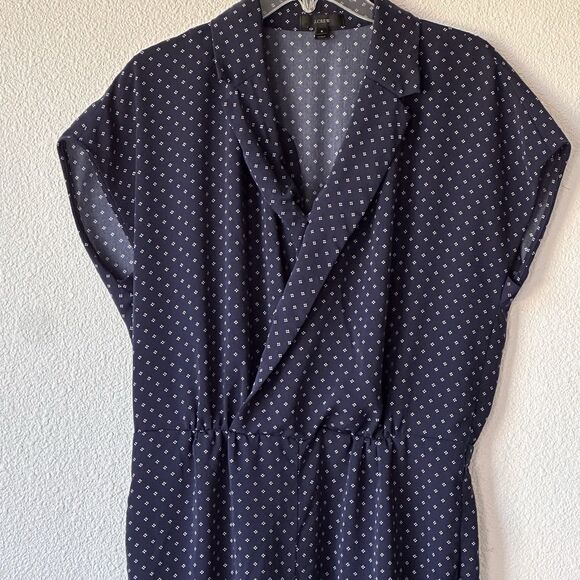 J Crew Pindot Lapel Pants Jumpsuit Women's Size 8 Navy Blue Romper - Picture 2 of 11